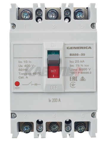 Выключатель автоматический ВА66-35 3Р 200А 25кА GENERICA