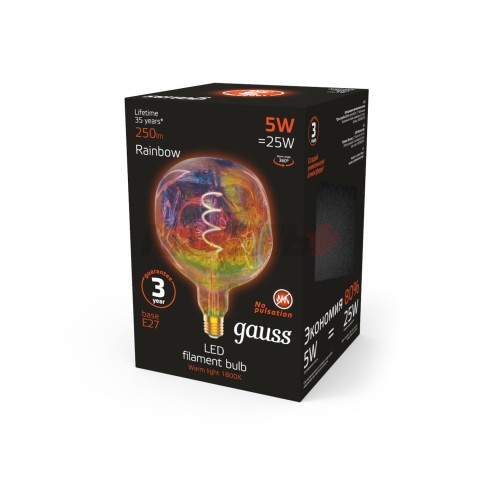 Лампа Gauss Filament G150 5W 250lm 1800К Е27 rainbow LED 1/6