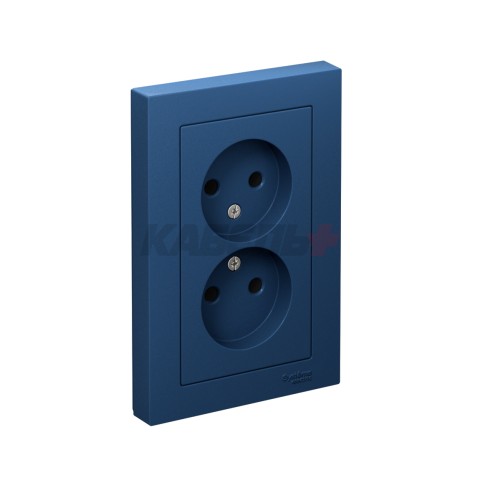 ATLASDESIGN РОЗЕТКА двойная без заземления, 16А, в сборе, АКВАМАРИН