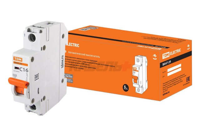 Автоматический выключатель ВА47-29 1Р 16А 4,5кА х-ка С TDM