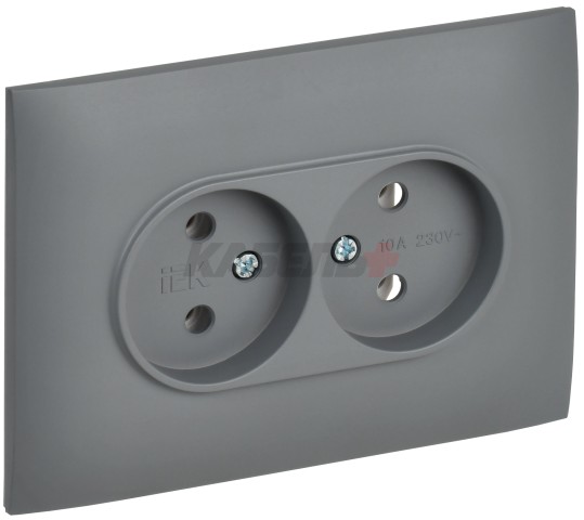 SKANDY Розетка 2-местная без заземления без защитных шторок 10А в сборе SK-R10Gr серый IEK