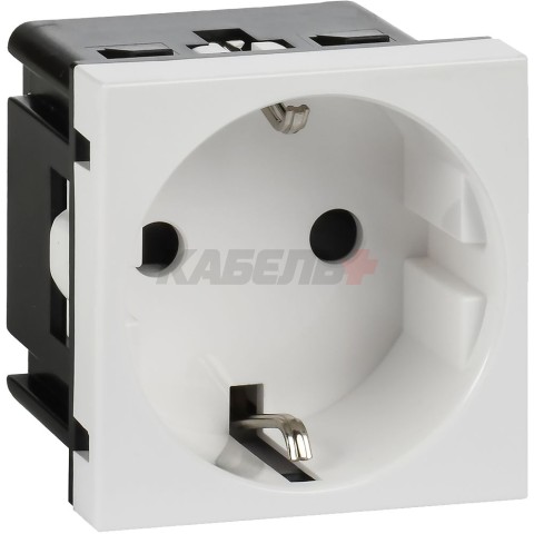 Розетка с заземляющим контактом без защитной шторки и винтовым зажимом (2 модуля) белая