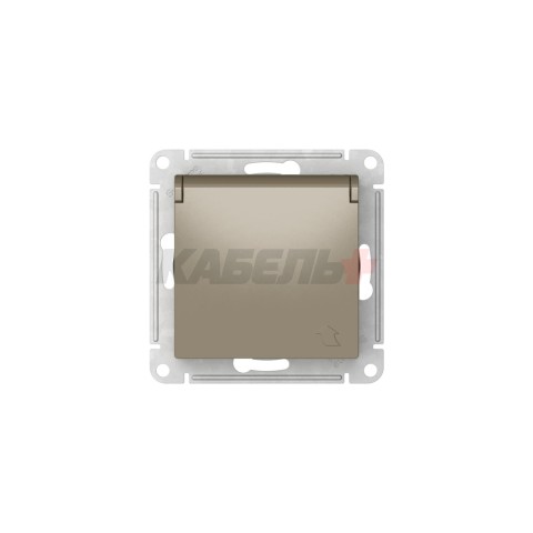 ATLASDESIGN РОЗЕТКА с заземлением со шторками с крышкой,16А,IP20, мех.,быстрозажим. клем., ШАМПАНЬ