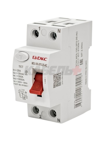 Устройство защитного отключения УЗО ВДТ YON MAX MDL100, 2P, 30mA, 25A, тип АС DKC