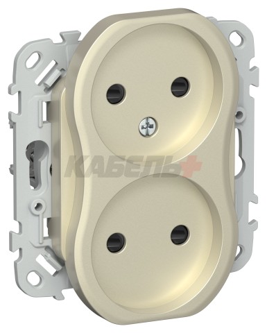 FLITE Розетка 2-местная без заземления с защитными шторками безвинтовое крепление 10А РСш02-1-ФлШ шампань IEK