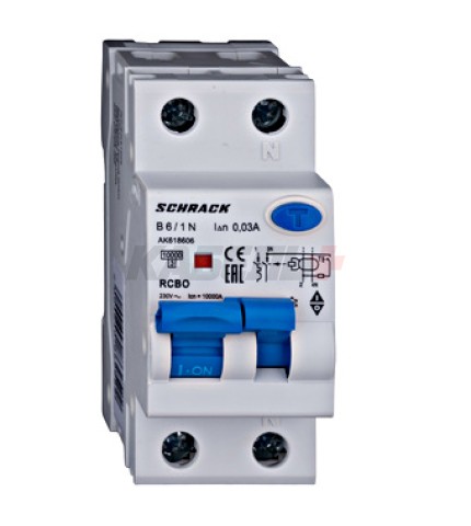 AK 10кА 1P+N B 06A/30mA Дифференциальный автоматический выключатель тип A