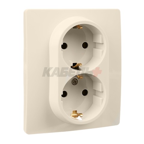 ETIKA Розетка 2местная с заземлением с защитными шторками 16А в сборе слоновая кость
