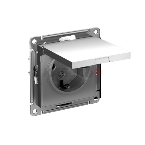 ATLASDESIGN РОЗЕТКА с заземлением со шторками с крышкой, 16А, IP20, механизм, СТАЛЬ