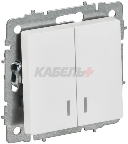 BRITE Выключатель 2-клавишный с индикацией 10А ВС10-2-1-БрАБ арктический белый IEK