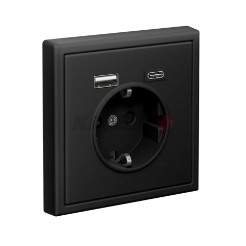 ARTGALLERY РОЗЕТКА 16А с 2 USB A+C, 5В/2,4А/3,0А, 2х5В/1,5А, механизм, КАРБОН