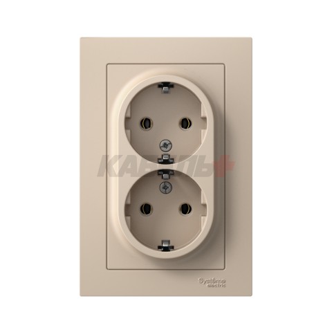 ATLASDESIGN РОЗЕТКА двойная с заземлением без шторок, 16А, в сборе, ПЕСОЧНЫЙ