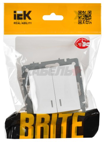 BRITE Выключатель 2-клавишный с индикацией 10А ВС10-2-1-БрАБ арктический белый IEK