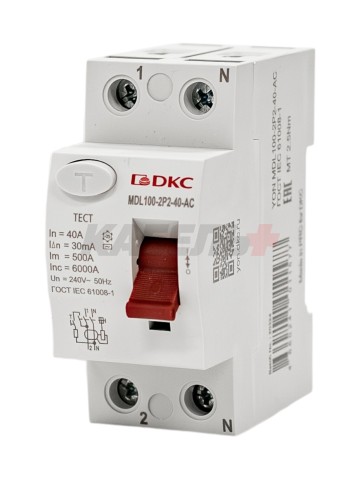 Устройство защитного отключения УЗО ВДТ YON MAX MDL100, 2P, 30mA, 40A, тип АС DKC
