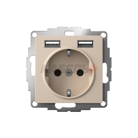 ATLASDESIGN РОЗЕТКА 16А c 2 USB A+A, 5В/2,4А, 2х5В/1,2А, механизм, ПЕСОЧНЫЙ