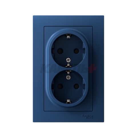 ATLASDESIGN РОЗЕТКА двойная с заземлением со шторками, 16А, в сборе, АКВАМАРИН