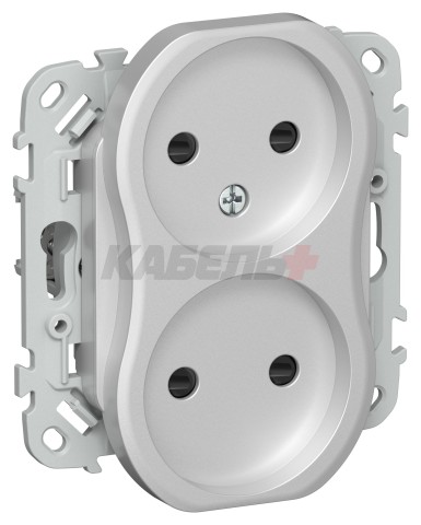 FLITE Розетка 2-местная без заземления с защитными шторками безвинтовое крепление 10А РСш02-1-ФлА алюминий IEK