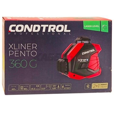 Нивелир лазерный Xliner Pento 360G (Зеленый / 40/80 м / 3 луча /+- 0.2 мм/м / Сумка), CONDTROL