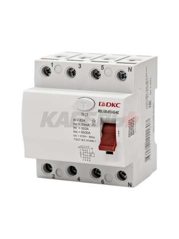 Устройство защитного отключения УЗО ВДТ YON MAX MDL100, 4P, 30mA, 63A, тип АC DKC