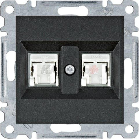 Розетка компьютерная двойная RJ45, Cat 6e UTP // Hager - Lumina (Цвет - Черный)