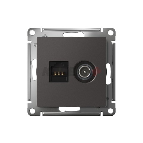 ATLASDESIGN РОЗЕТКА двойная ТВ + компьютерная RJ45 кат. 5e, механизм, БАЗАЛЬТ
