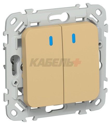 FLITE Выключатель 2-клавишный проходной с индикацией 10А ВС62-1-1-ФлШм шамуа IEK