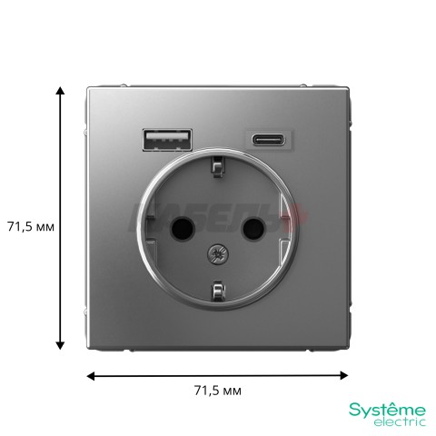 ARTGALLERY РОЗЕТКА 16А с 2 USB A+C, 5В/2,4А/3,0А, 2х5В/1,5А, механизм, СТАЛЬ