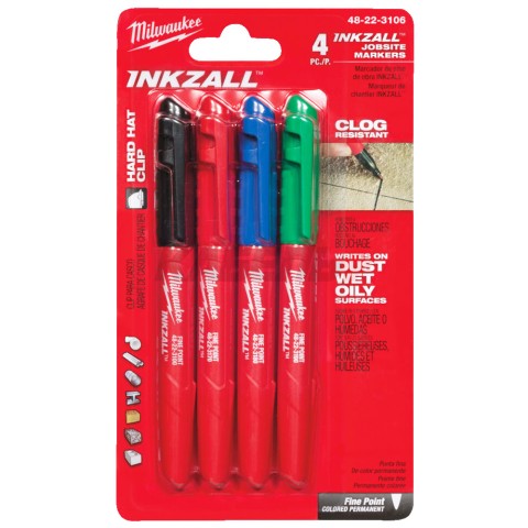 Маркер INKZALL (синий/красный/зеленый/черный) 4 шт, MILWAUKEE