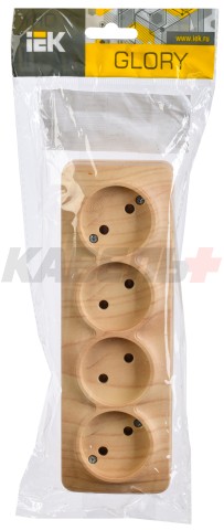 GLORY Розетка 4-местная для открытой установки без заземления без защитных шторок 10А РС24-2-ХС сосна IEK