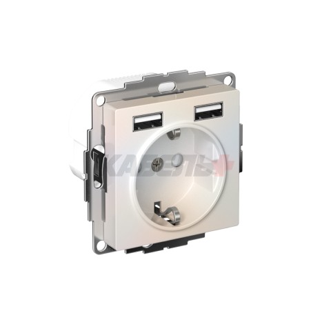 ATLASDESIGN РОЗЕТКА 16А c 2 USB A+A, 5В/2,4А, 2х5В/1,2А, механизм, ЖЕМЧУГ