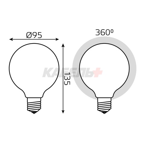 Лампа Gauss Filament G95 10W 1100lm 4100К Е27 milky LED 1/20