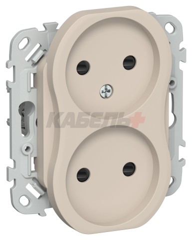 FLITE Розетка 2-местная без заземления с защитными шторками безвинтовое крепление 10А РСш02-1-ФлЛ льняной IEK
