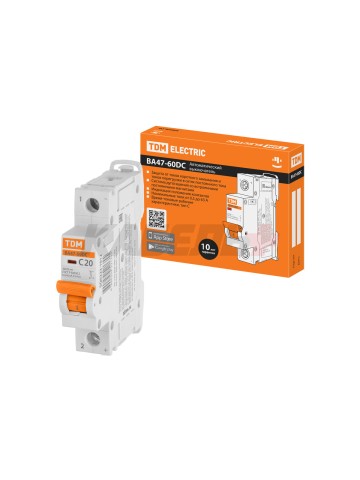 Автоматический выключатель ВА47-60DC 1P 20А 6кА х-ка С TDM