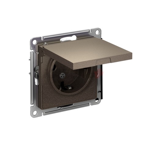 ATLASDESIGN РОЗЕТКА с заземлением со шторками с крышкой, 16А, IP20, механизм, МОККО