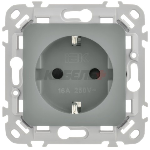 FLITE Розетка с заземлением с защитными шторками безвинтовое крепление 16А РСш11-1-ФлС серый IEK
