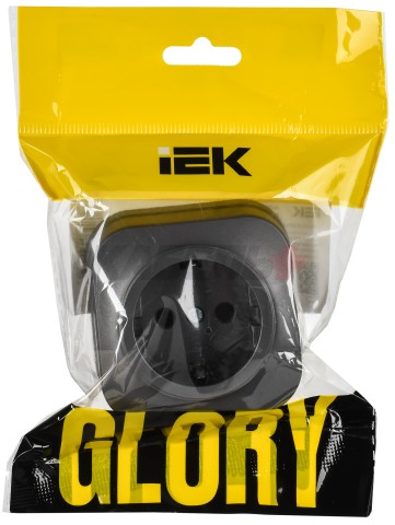 GLORY Розетка 1-местная для открытой установки с заземлением без защитных шторок 16А РС20-3-ХСм сталь матовый IEK
