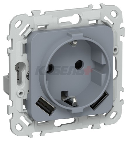 FLITE Розетка 1-местная с заземлением с защитными шторками 16А с USB A+A 3,1А РСЮша11-0-ФлМ маренго IEK