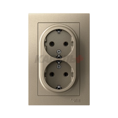 ATLASDESIGN РОЗЕТКА двойная с заземлением без шторок, 16А, в сборе, ШАМПАНЬ