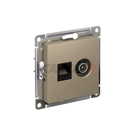 ATLASDESIGN РОЗЕТКА двойная ТВ + компьютерная RJ45 кат. 5e, механизм, ШАМПАНЬ