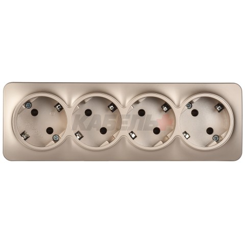 GLORY Розетка 4-местная для открытой установки с заземлением без защитных шторок 16А РС24-3-ХШм шампань матовый IEK