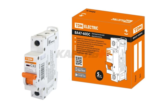 Автоматический выключатель ВА47-60DC 1P 32А 6кА х-ка С TDM