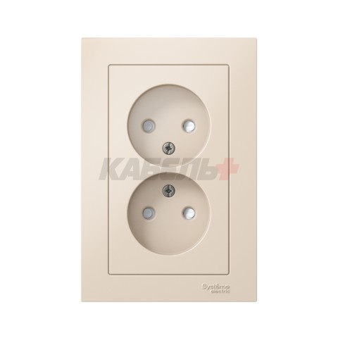 ATLASDESIGN РОЗЕТКА двойная без заземления со шторками, 16А, в сборе, БЕЖЕВЫЙ