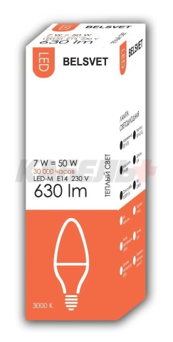 Лампа светодиодная LED-M C37 7 W 3000 К E14 Belsvet в красочной упаковке