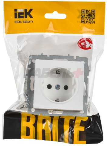 BRITE Розетка 1-местная с заземлением без защитных шторок 16А РС11-1-0-БрАБ арктический белый IEK