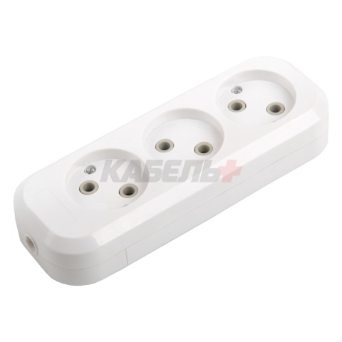 Розеточная колодка GSB-10-3-IP20 Easy, 10А, 3 места, без заземления, без выключателя, IP20.