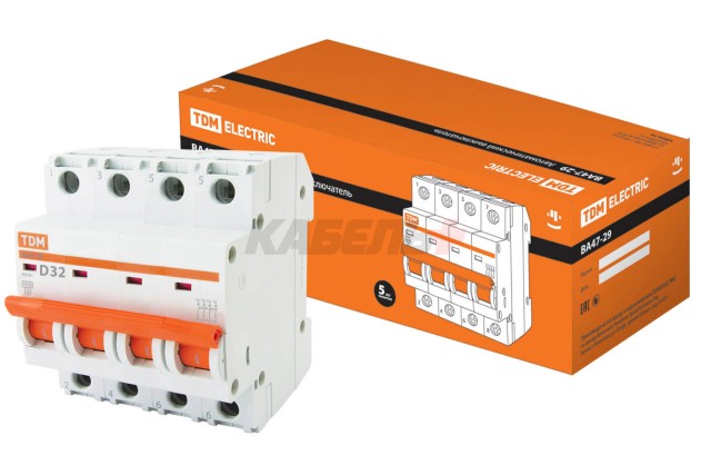 Автоматический выключатель ВА47-29 4Р 32А 4,5кА х-ка D TDM