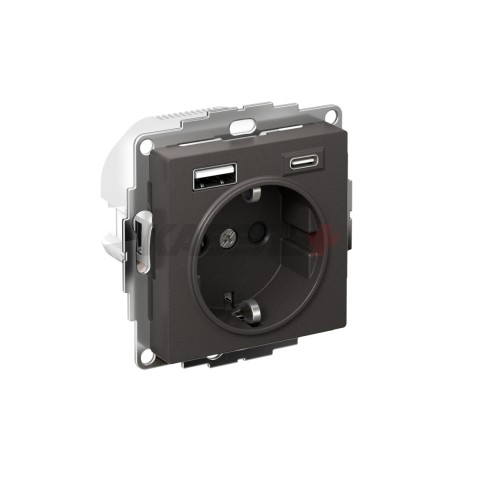 ATLASDESIGN РОЗЕТКА 16А с 2 USB A+C, 5В/2,4А/3,0А, 2х5В/1,5А, механизм, БАЗАЛЬТ