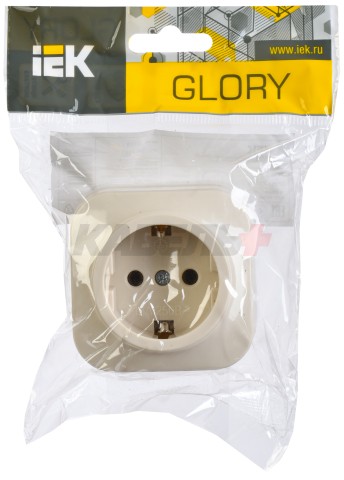 GLORY Розетка 1-местная для открытой установки с заземлением без защитных шторок 16А РС20-3-ХК кремовый IEK
