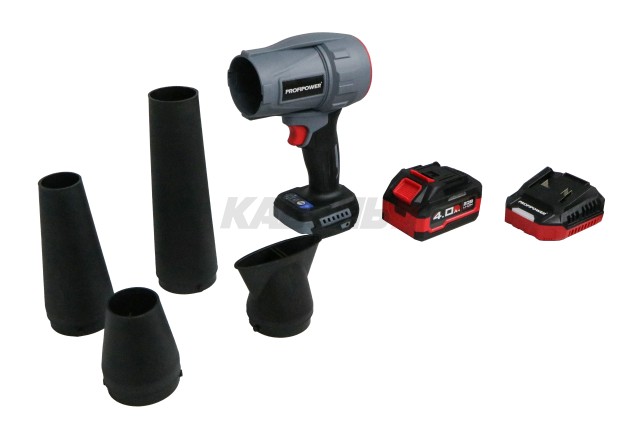 Аккумуляторная бесщеточная воздуходувка E0225 PROFIPOWER "Tornnado" MKBUB-20В (20В, Li-ion-1шт, 4.0Ач, З/У, с насадками, в коробке)