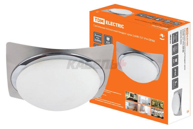 Светильник потолочный Квадрат хром 2х60Вт E27 IP 44 СП 02 TDM