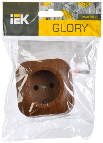 GLORY Розетка 1-местная для открытой установки с заземлением без защитных шторок 16А РС20-3-ХД дуб IEK